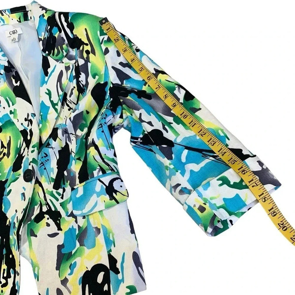 Cato Linen Blend 3/4 Sleeve Buttoned Blazer Fitted Jacket Size 14P Watercolor - Picture 13 of 16